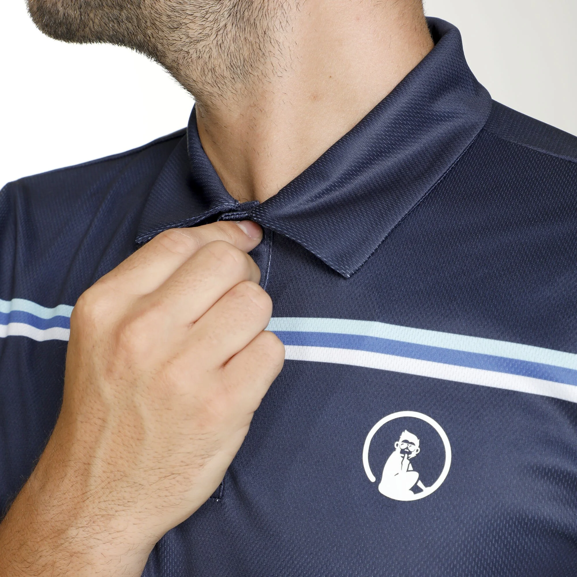Quiet Please Ocean AOP Stripe Tournament Polo Uomini - Blu - immagine 8