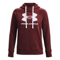 Under Armour Rival Fleece Logo Felpa Con Cappuccio Donna - Rosso Scuro, Bianco