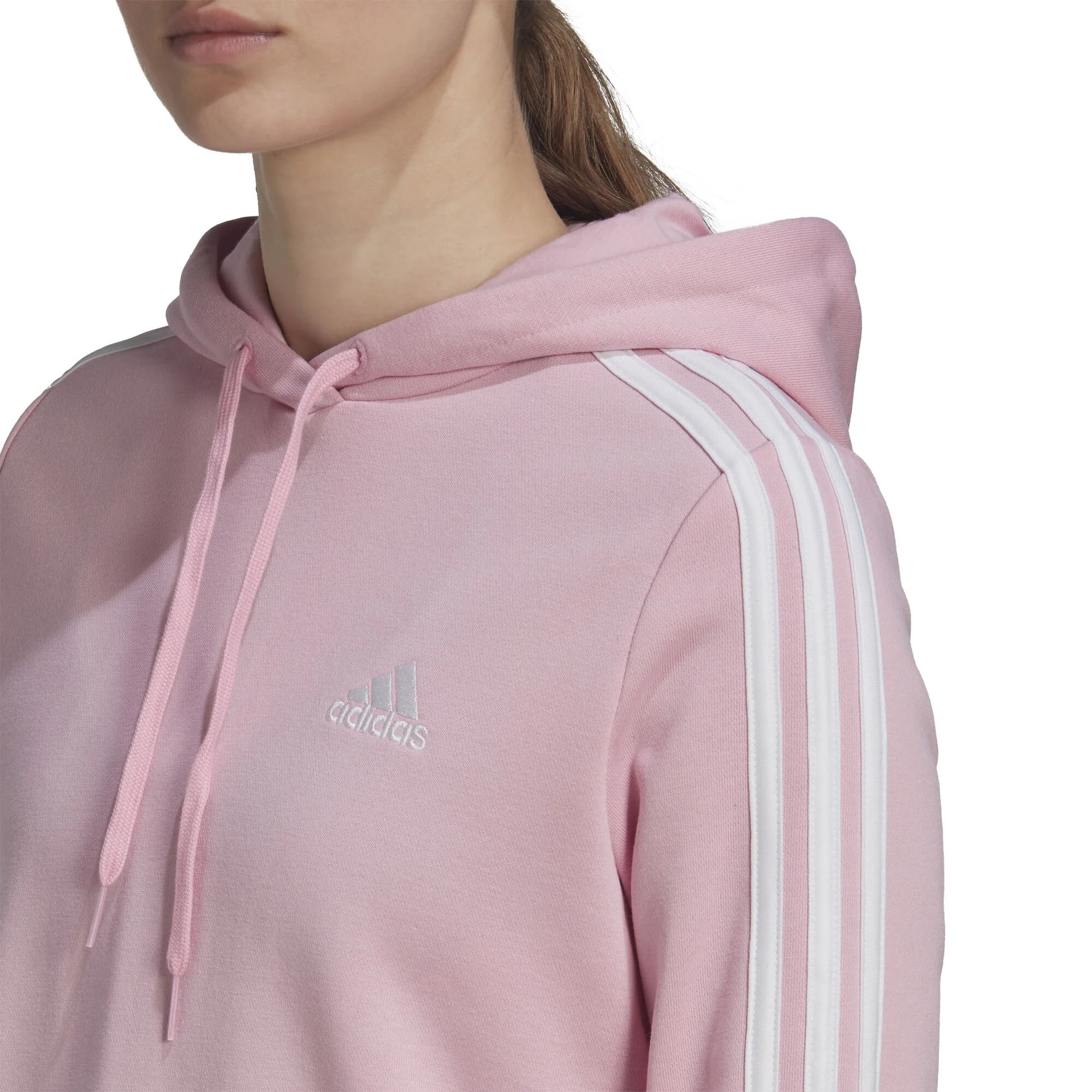 ADIDAS 3 Stripes French Terry Cropped Felpa Con Cappuccio Donna - Rosa, Bianco - immagine 4