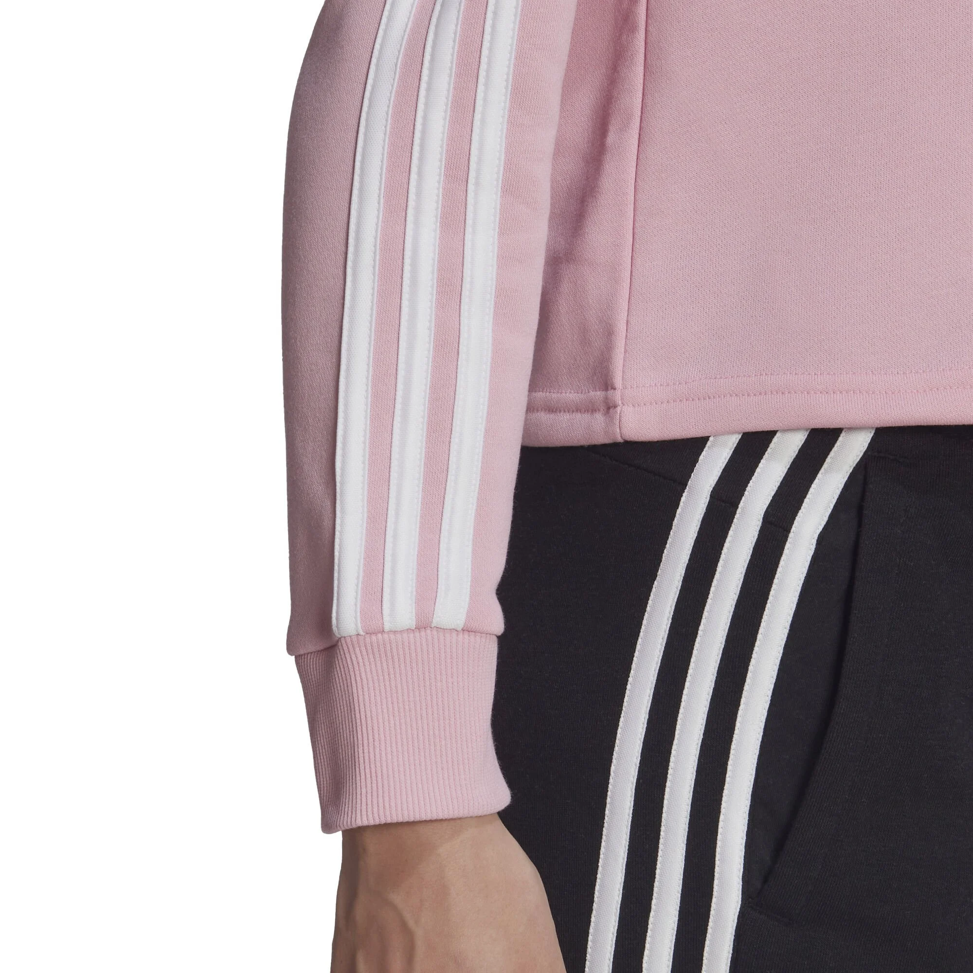 ADIDAS 3 Stripes French Terry Cropped Felpa Con Cappuccio Donna - Rosa, Bianco - immagine 5