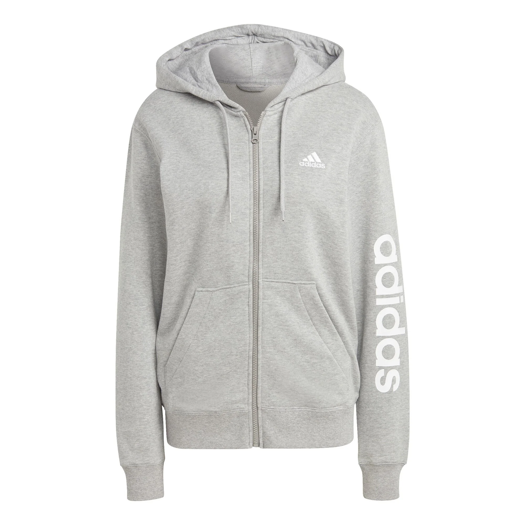 ADIDAS Essentials Linear Full-Zip French Terry Felpa Donna - Grigio Chiaro, Bianco