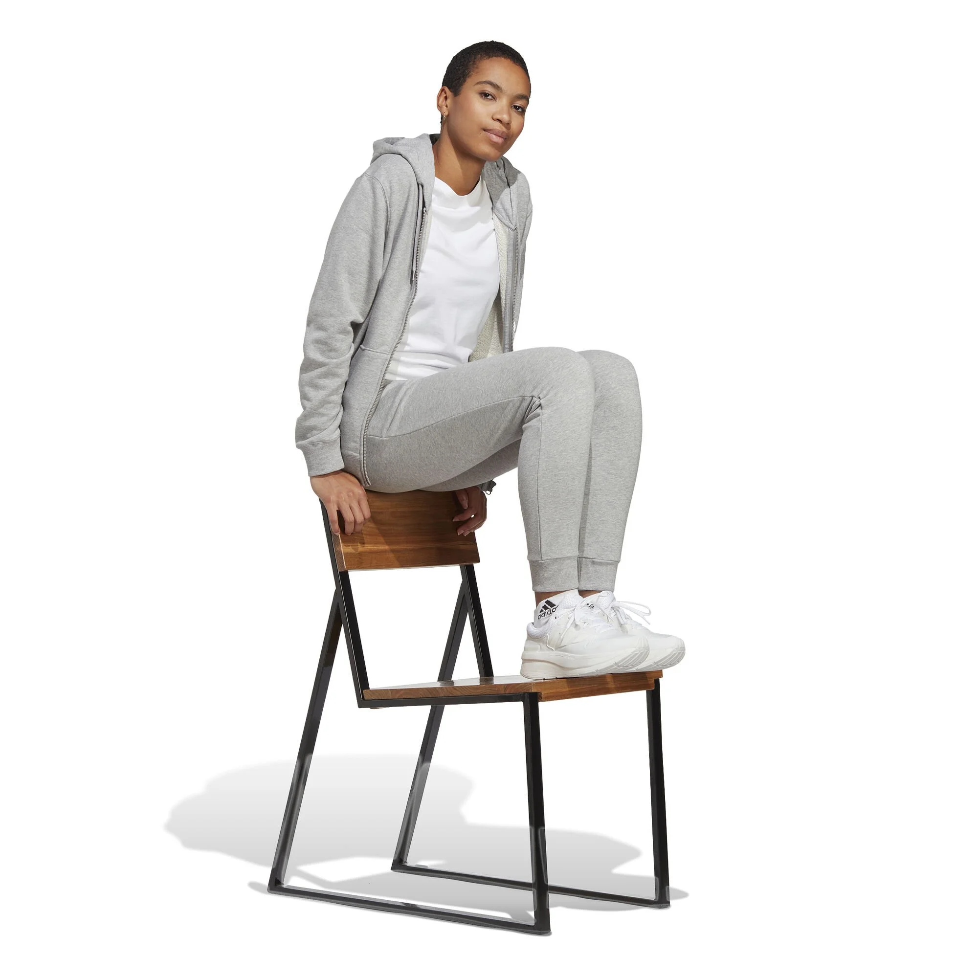 ADIDAS Essentials Linear Full-Zip French Terry Felpa Donna - Grigio Chiaro, Bianco - immagine 4