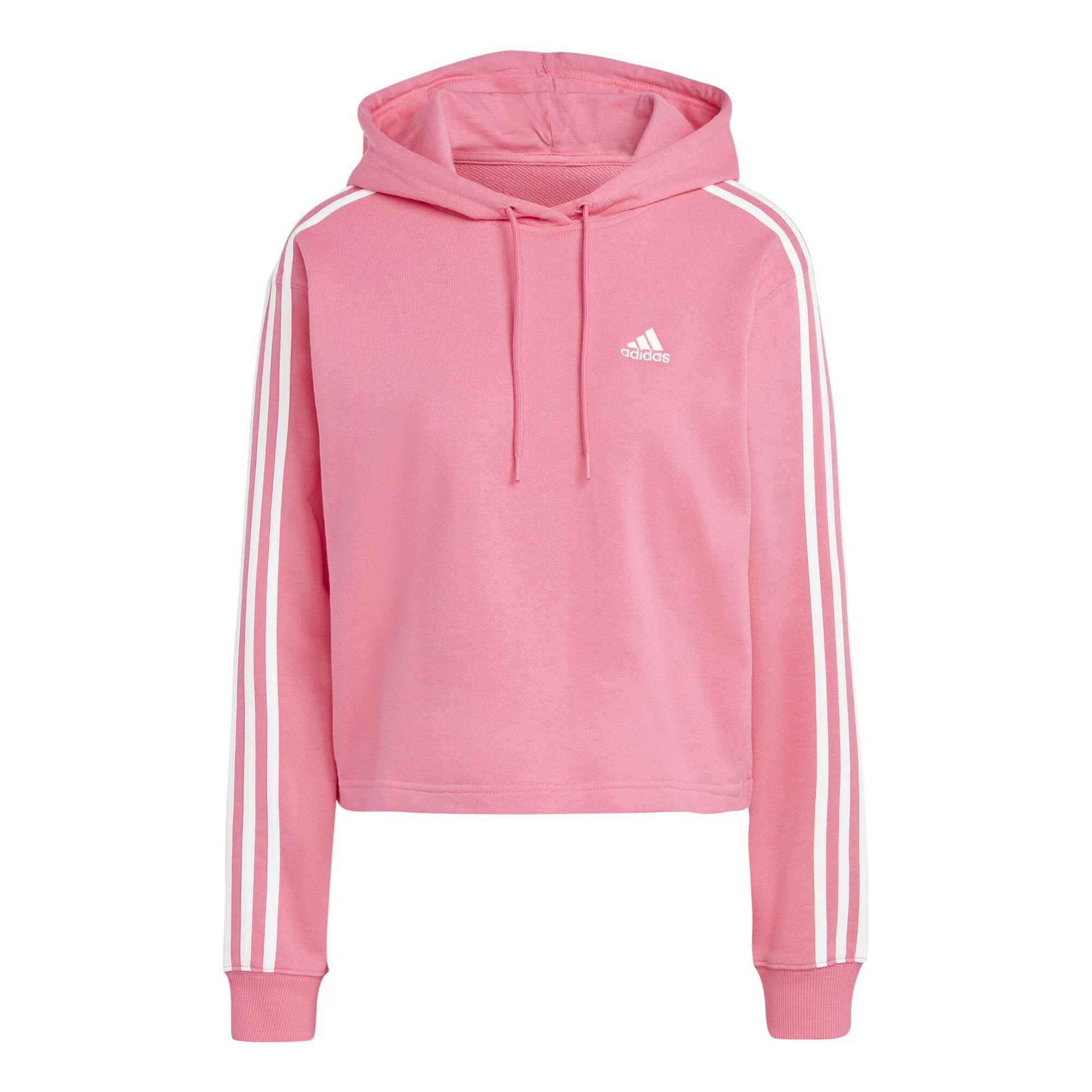ADIDAS Essentials 3-Stripes French Terry Crop Felpa Con Cappuccio Donna - Rosa, Bianco