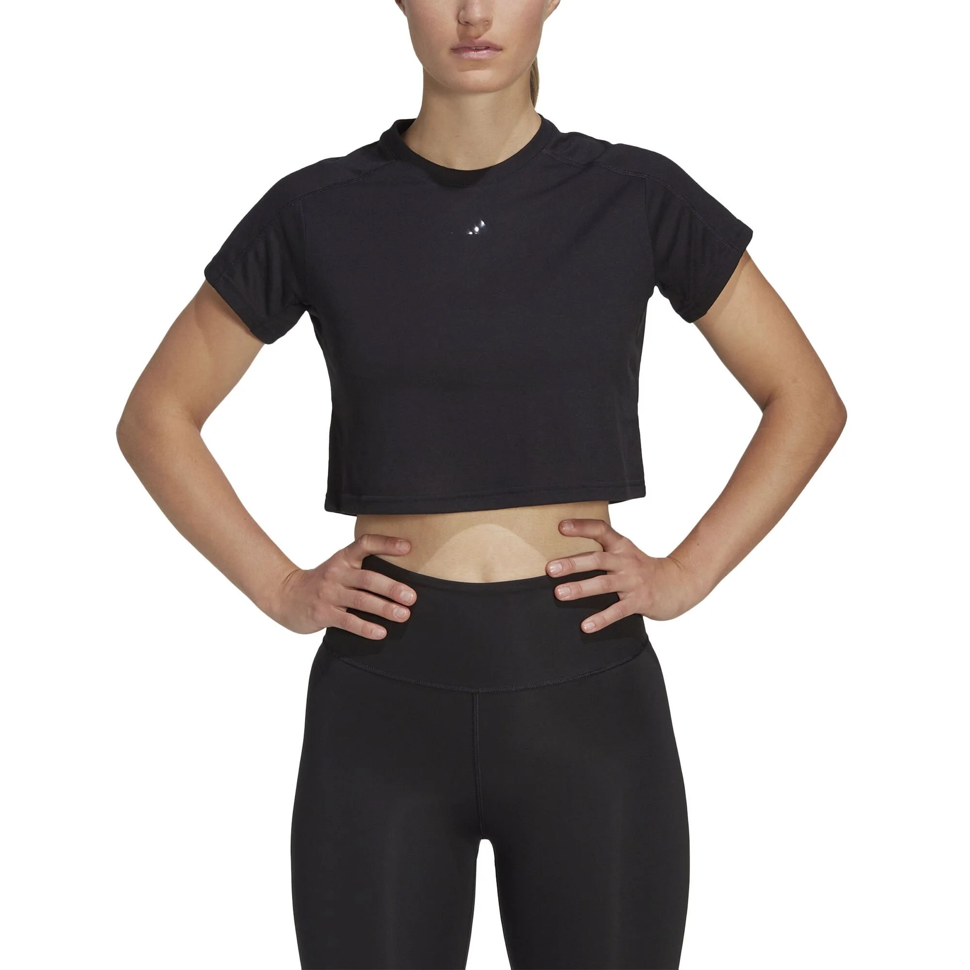 ADIDAS Essentials AEROREADY Train 3 Bar Logo Crop Maglietta Donna - Nero - immagine 2
