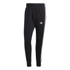 ADIDAS Essentials French Terry Tapered Cuff 3-Stripes Pantalone Da Allenamento Uomini - Nero, Bianco