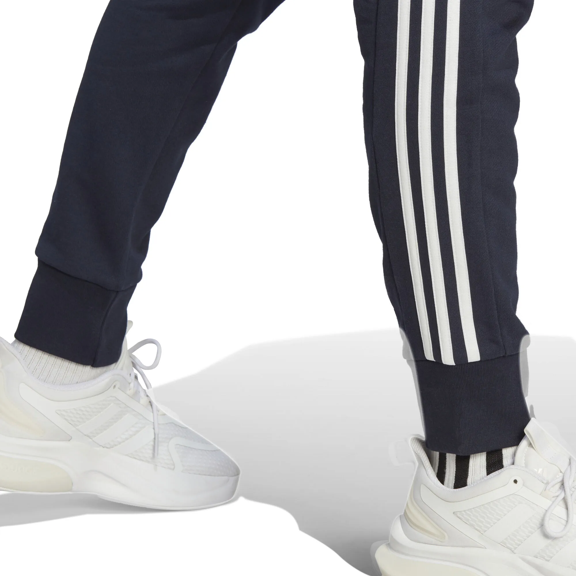 ADIDAS Essentials French Terry Tapered Cuff 3-Stripes Pantalone Da Allenamento Uomini - Blu Scuro, Bianco - immagine 6