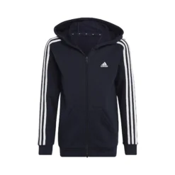 ADIDAS 3-Stripes Fleece Full-Zip Felpa Ragazzi - Blu Scuro, Bianco