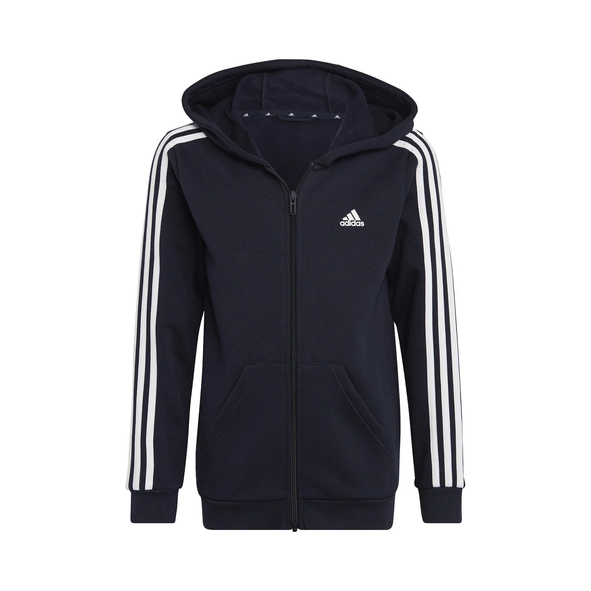 ADIDAS 3-Stripes Fleece Full-Zip Felpa Ragazzi - Blu Scuro, Bianco